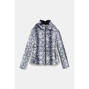 Zara Snakeskin Print Puffer Jacket Hooded Full Zip Quilted Coat‎ Size S
